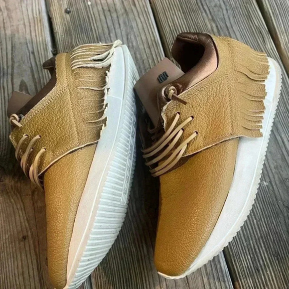 Esse Ut Esse Shoe Mustard & Brown Leather Fringe Sneaker Slip On Shoes 37/ 6.5-7 - Picture 2 of 11